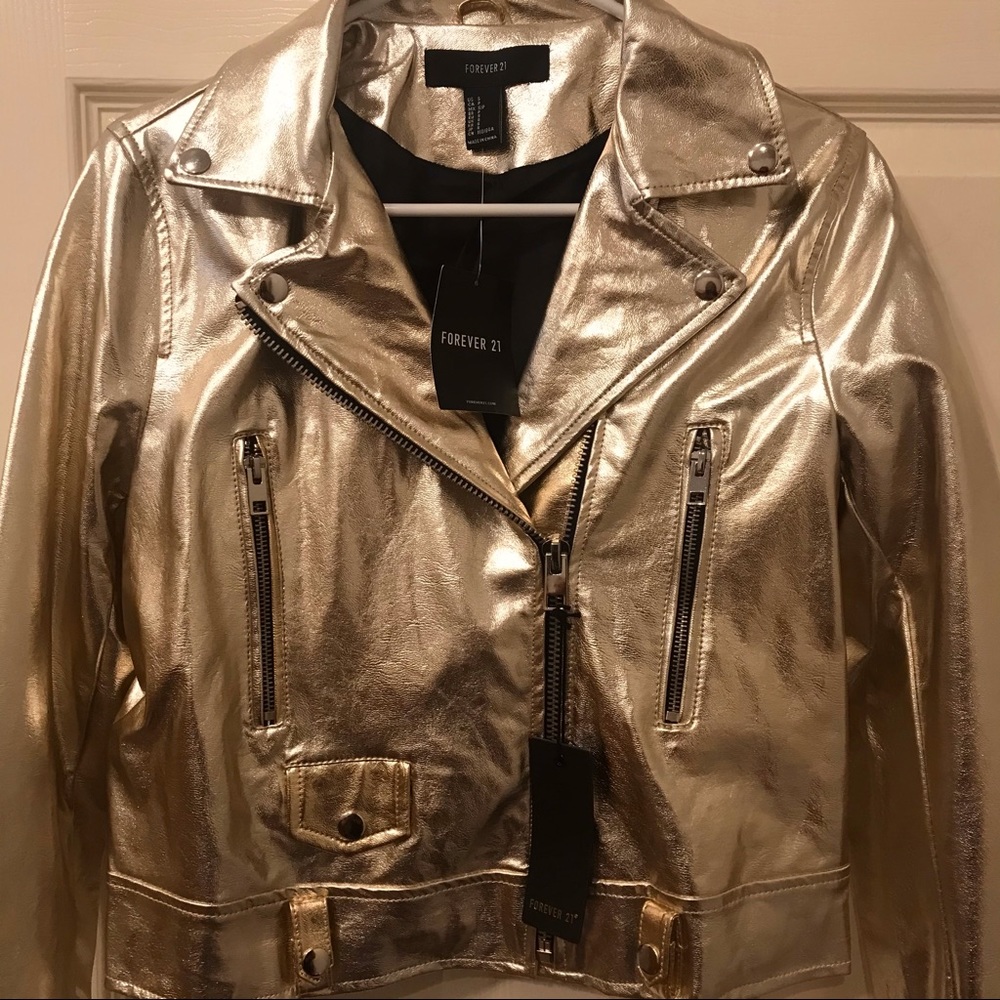 Gold Leather Moto Jacket